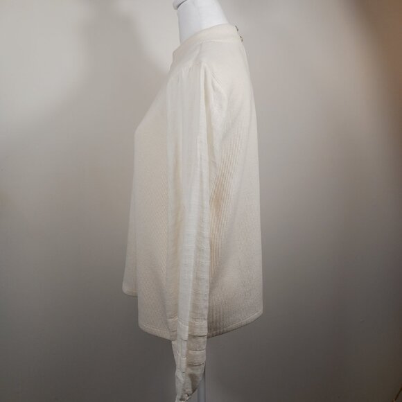 Madewell, Ivory, Weave Mix, Mock Neck, Bubble Sleeve Top, SZ Large, Style NC638 - Picture 5 of 16